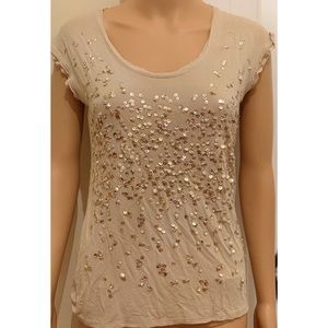 New York & Co. Ivory Sequin Top w Ruffle Sleeves